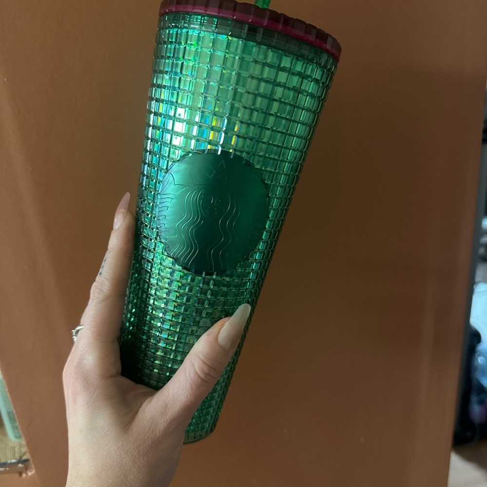 Starbucks Green Tumbler with Red Accent